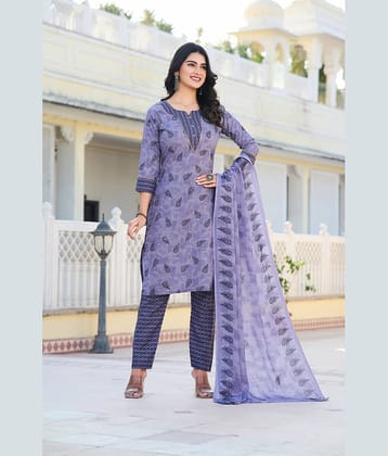 YAGNIK FASHION Women Rayon Printed A-line Kurti With Pants ( Lavender )