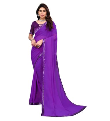 Women's Embellished Dyed Printed Bollywood Georgette Saree with Blouse (Purple)