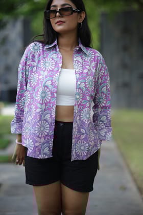 Purple Anokhi Print 100% Cotton Full Sleeves Women's Shirt-s