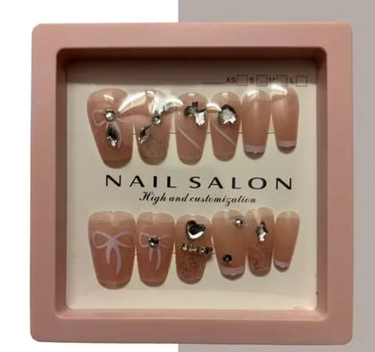 Kozykit Reusable Artificial Nails Set for Women & Girls | Press On Fake Nail Extensions with Artificial Pearls | Acrylic Stick On Nails | Peach, Pink, Skin & Black Nail Design | Easy to Apply Nail Extensions Kit