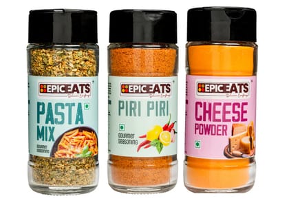 Pasta Mix, Piri Piri, Cheese Powder | Pack of 3 bottles Pasta Mix, Piri Piri, Cheese Powder | Pack of 3 bottles