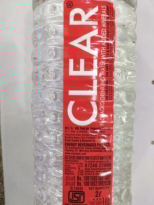 Clear Packaged drinking water with added minerals 