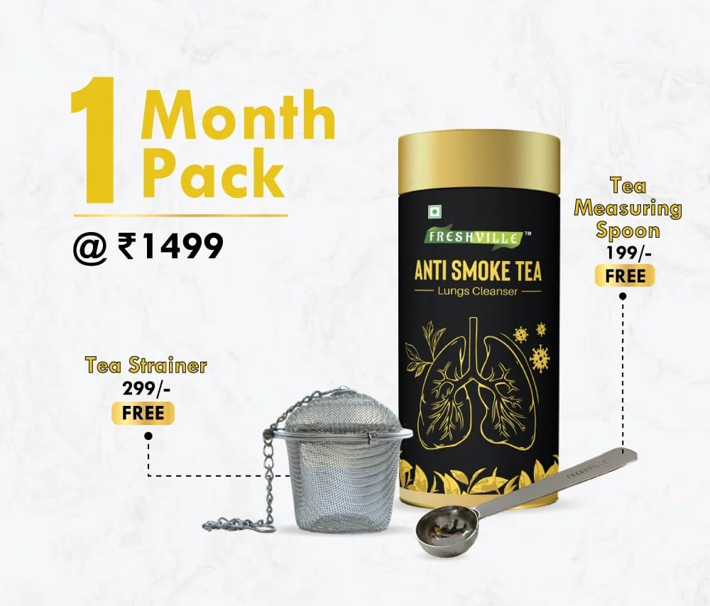Freshville Anti Smoke Tea | Pure & Natural | Helps In Detoxify the Lungs | Moringa, Rose Petals, Peppermint, Lemongrass, Hibiscus, Cinnamon, Mulethi, Tulsi, Fenugreek, Ginger, Green Tea(100g)
