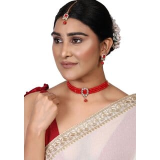 Red Oynx Crystal Kundan Designer Choker Bridal Jewellery Set