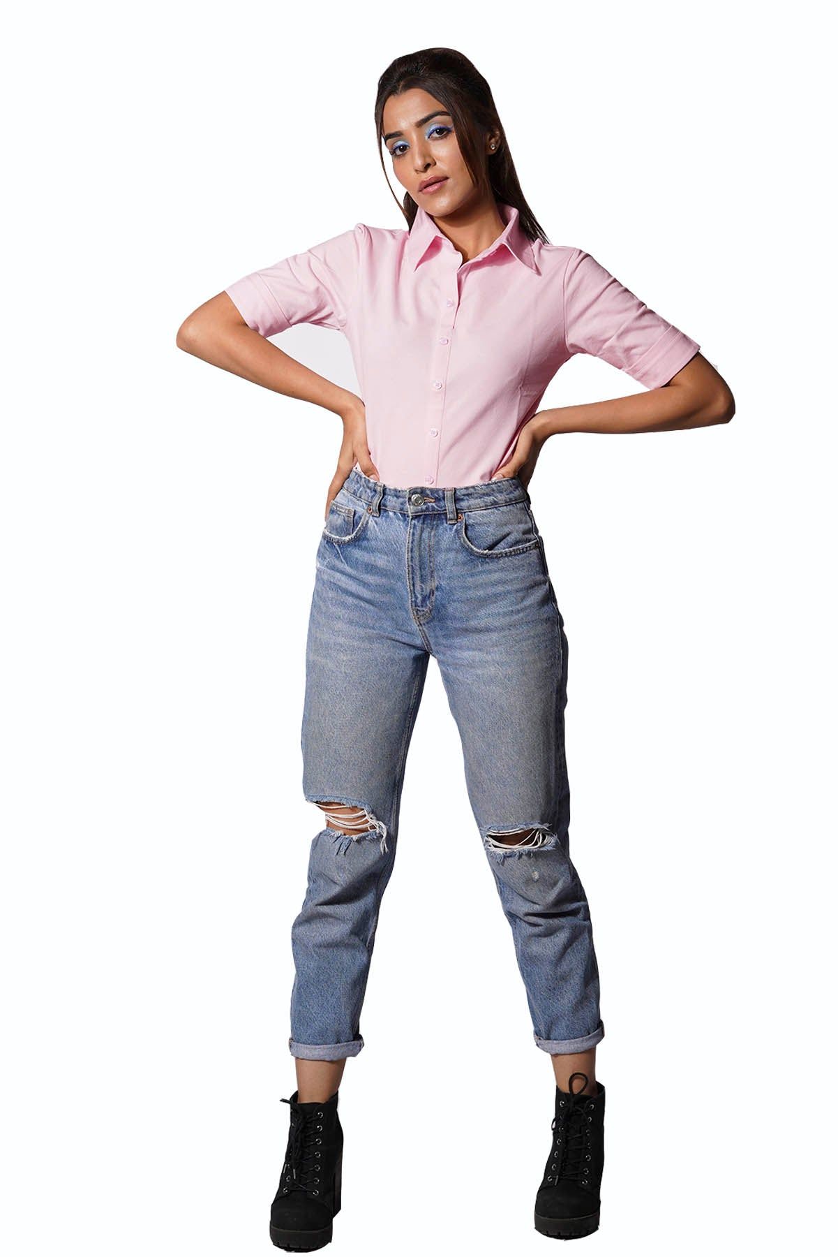 Pink Regular Fit Shirtee-M
