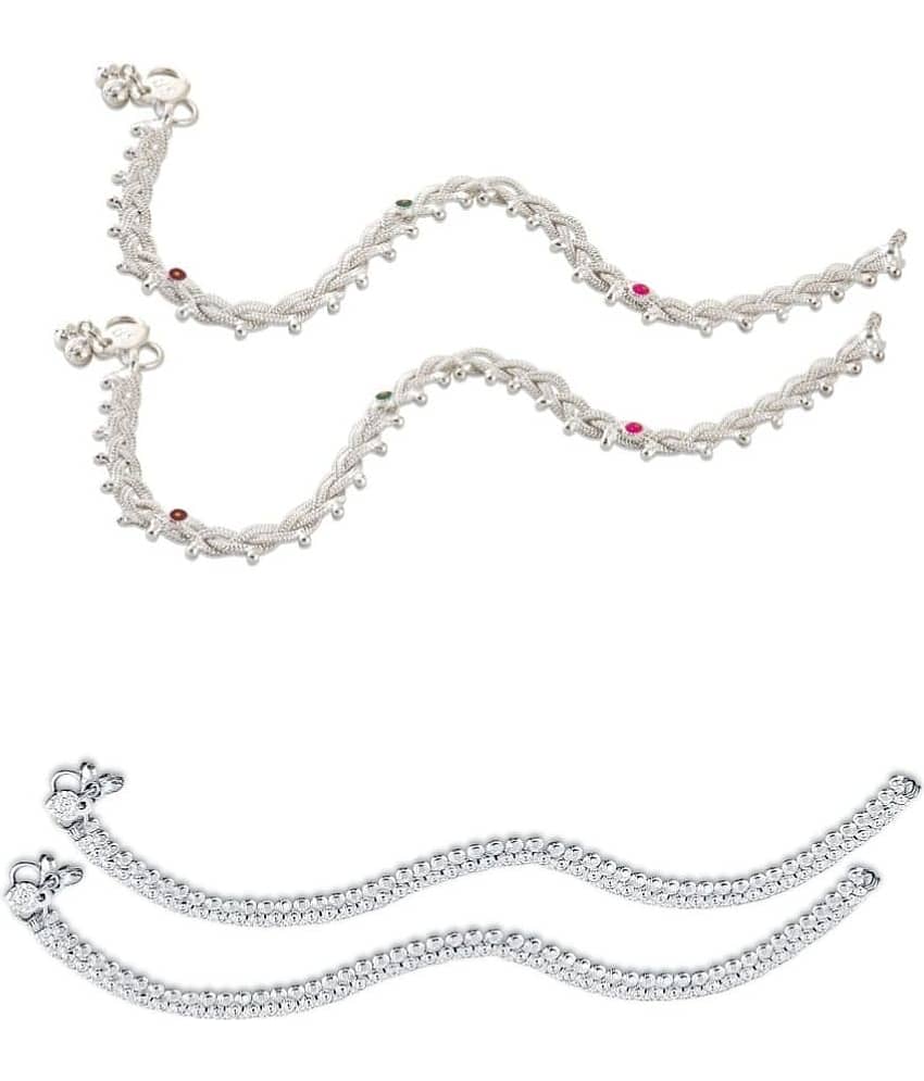 HEER COLLECTION - Silver Anklets ( Pack of 2 )