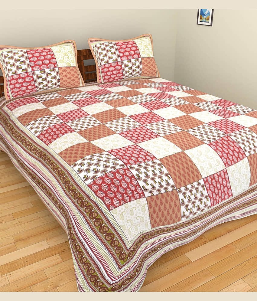 Uniqchoice Cotton Ethnic Double Bedsheet with 2 Pillow Covers - Brown