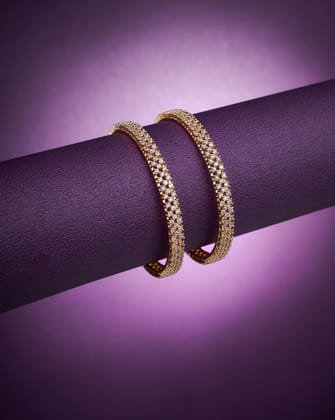 3 Line AD Studed Gold Plated Bangles (Pack of 2)-White / Gold Plated / 2.4