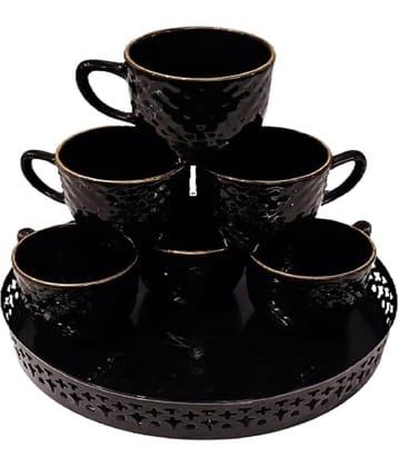 R.R.V. International BLACK 6 CUP WITH  METAL TRAY Plain Steel Dinner Set ( Pack of 1 ) Multicolor