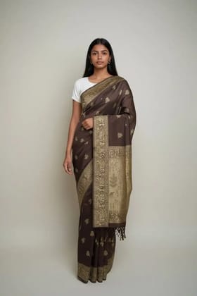 Bomkai Sonepuri Dark Brown Cotton Saree Tribal Village Pallu