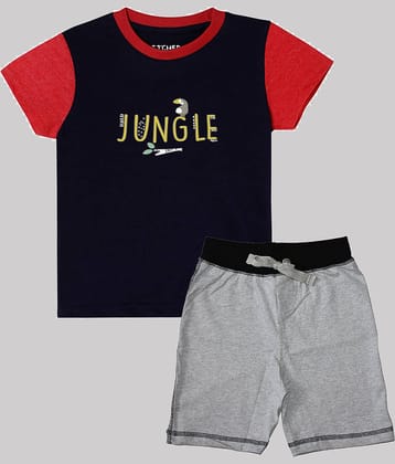 ETCHED DESIGN Pack of 1 Boys Cotton T-Shirt & Shorts Set ( Multicolor )
