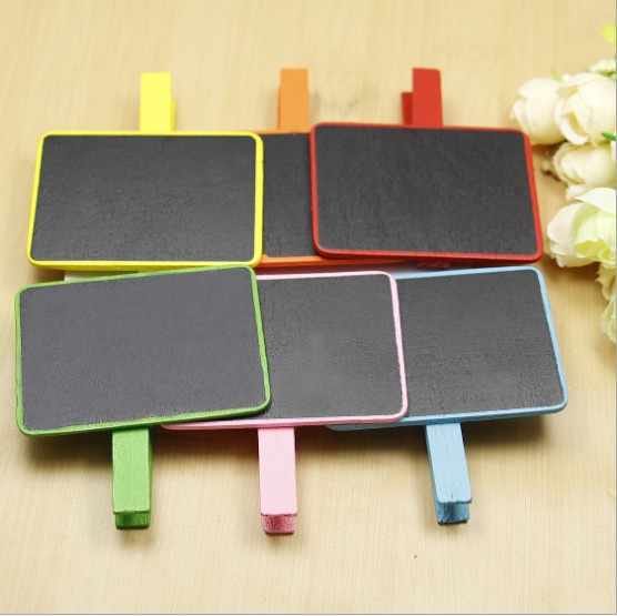 Small Chalk Board Wooden Blackboard Labels with Clip Holder for Any Event Decorations - set of 6-Colourful