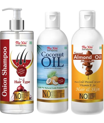 The Nile Red Onion Shampoo 200 ML + Coconut 100 ML + Sweet Almond 100 ML  Shampoo 400 mL Pack of 3