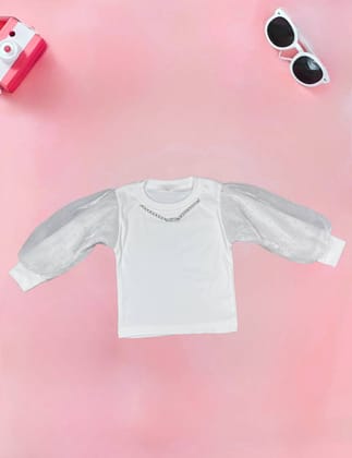 Girls Party wear Top [GT-632] [4-12 year]-4-5Y (Size - 24) / Ribbed / White