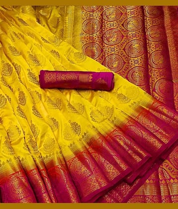 fab woven Jacquard Self Design Saree With Unstitched Blouse Piece ( Mustard )