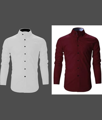 Bluedove Cotton Blend Regular Fit Solids Full Sleeves Men's Casual Shirt - White ( Pack of 2 )