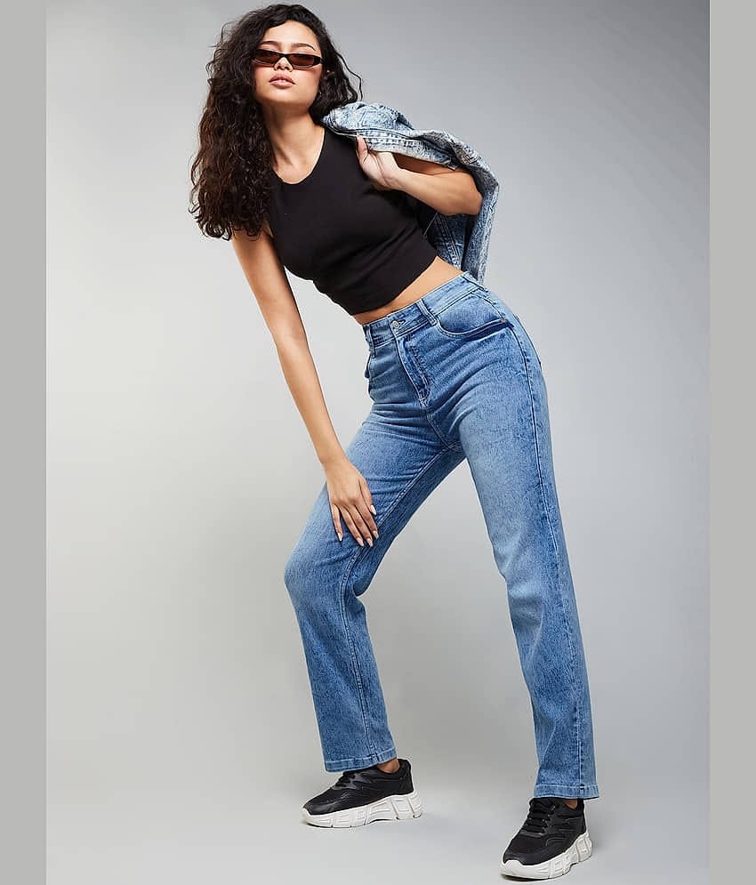 Dolce Crudo - Light Blue Denim Wide Leg Women's Jeans ( Pack of 1 )