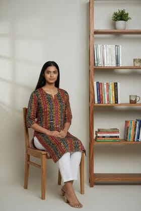 Sambalpuri Ikat Bold Red Stripe-Odisha Handloom Kurti Sambalpuri Ikat Bold Red Stripe-Odisha Handloom Kurti