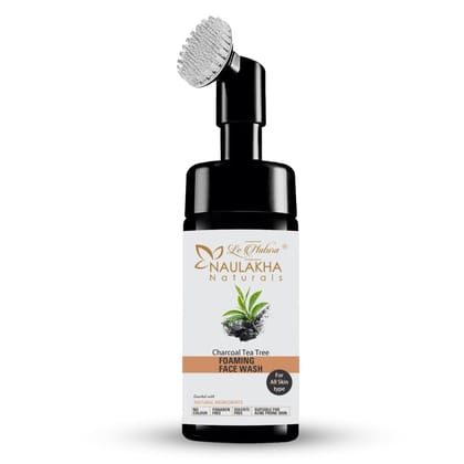 Le Natura Naulakha Naturals Charcoal Tea Tree Foaming Face Wash with Built In Brush Anti Acne Face Wash for Oil Control For Men And Women Daily Use Face Wash No Harsh Chemicals Vegan 125ml