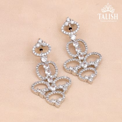 Elegant Silver-Plated Necklace & Earring Set with American Diamond Stones - Intricate Leaf Design