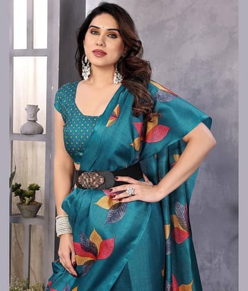 Yashika Silk Blend Printed Regular Saree With Unstitched Blouse Piece ( Blue )