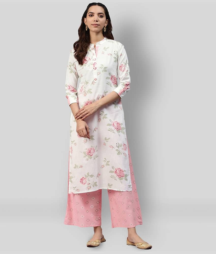 HIGHLIGHT FASHION EXPORT - White Straight Cotton Women's Stitched Salwar Suit ( Pack of 1 )