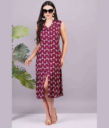 HIGHLIGHT FASHION EXPORT Women Rayon Printed Shift Dress ( Maroon )