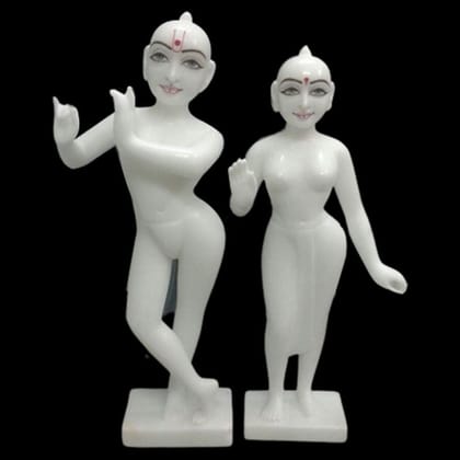 White Plain Marble Iskcon Radha Krishna Statue, For Worship, Size: 30x12inch,28x12inch