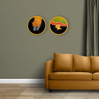 Handpainted Pichwai Krishna Ji Radha ji Feet Painting Wall Plate Set Of 2