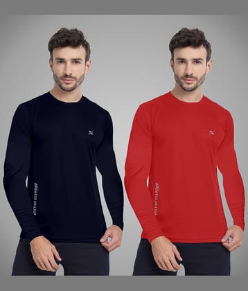 FTX Polyester Regular Fit Printed Full Sleeves Men's Round T-Shirt - Red ( Pack of 2 )