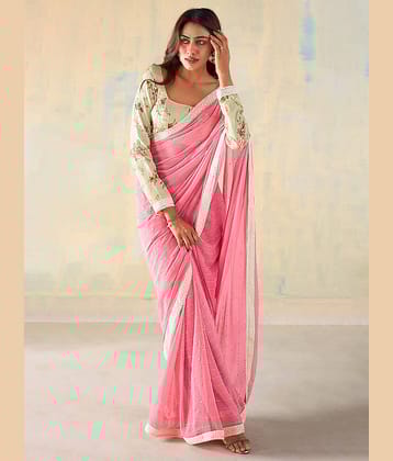 BLEESBURY Georgette Embellished Saree With Unstitched Blouse Piece ( Pink )