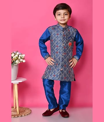 New Collection Boys Cotton Blend Sequined - Pattern Kurta Pant Set ( Navy Blue , Pack of 1 )