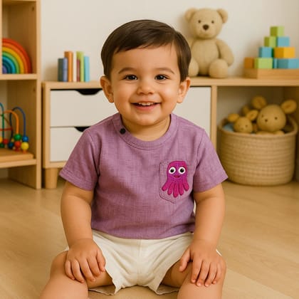 Purple Top & White Shorts Baby Set-0-3 months