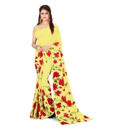 Women's Poly Georgette Printed Saree without Blouse (Light Yellow)