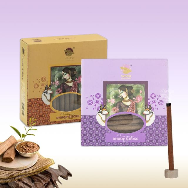 Nandi Panchgavya 100 Percent Cow Dung Dhoop Sticks for Pooja with Stand (Chandan & Oud Fragrance-100 Sticks)