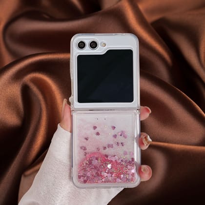 Elegant Moving Hearts Glitter Quicksand Cover-Samsung Galaxy Z Flip 5 / Elegant Pink