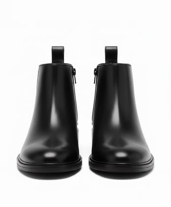 WUGO:: Latest Trendy Men Solid Faux Leather Black Chain Chelsea Boots | Stylish Slip-On Casual & Party Wear Boots for Men & Boys | Durable Grip Sole | Free Home Delivery