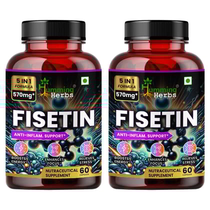 Humming Herbs Fisetin 570mg Advanced Formula - Anti-Inflammatory & Antioxidant Support Supplement with EGCG, Curcuminoids, N-Acetyl Cysteine, Astaxanthin - Energy Boost & Focus - Pack of 2