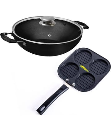 HomePro Uttapam Kadhai Lid Black Aluminium Non-Stick Cookware Sets ( Set of 3 )