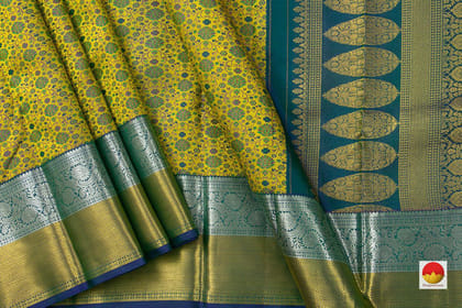 Yellow Jacquard Kanchipuram Silk Saree Handwoven Pure Silk  Pure Zari For Wedding Wear PV NYC 656