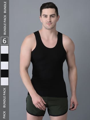 Men's Pack of 6 Solid Combed Cotton Vest Men's Pack of 6 Solid Combed Cotton Vest