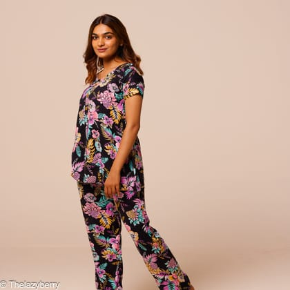 Black Colourful Floral Co-ord set-L