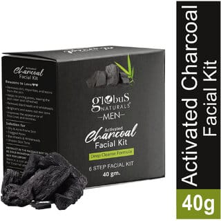 Globus Naturals AntiPollution Charcoal Men 6 Step Facial Kit For Oil Control Blackhead Removal Suitable For Oily Acne Prone Skin 40gm