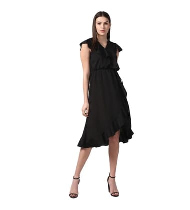 Women's Polyester Ruffled Cap Sleeve Knee-Length Dress (Black, M)-PID55767 Women's Polyester Ruffled Cap Sleeve Knee-Length Dress (Black, M)-PID55767