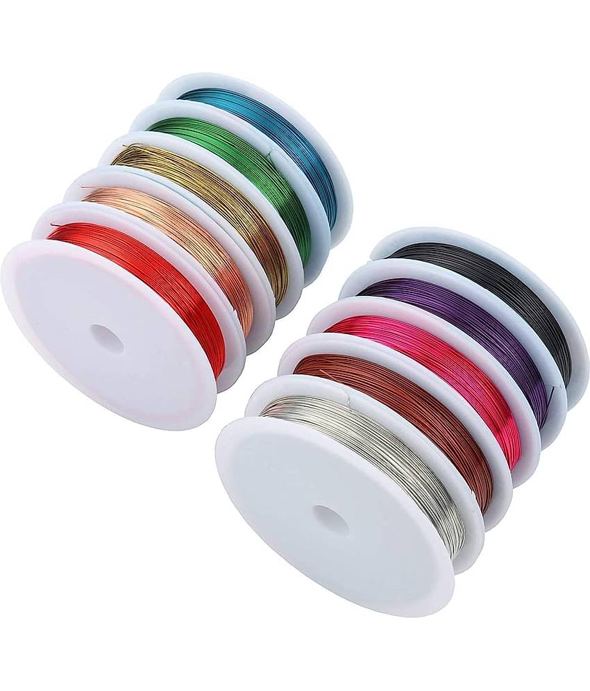 PRANSUNITA Jewelry Craft Colored Copper Wire -10 Rolls Set- Jewelry Beading Wires for Jewelry Making Supplies and Craft, 0.4 mm (26 Gauge) - 10 yds Each