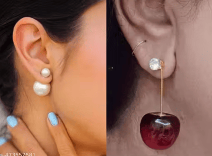 Luxury Korean-Inspired Earrings Combo  Cherry Drop & Elegant Pearl Stud Earrings for Women & Girls