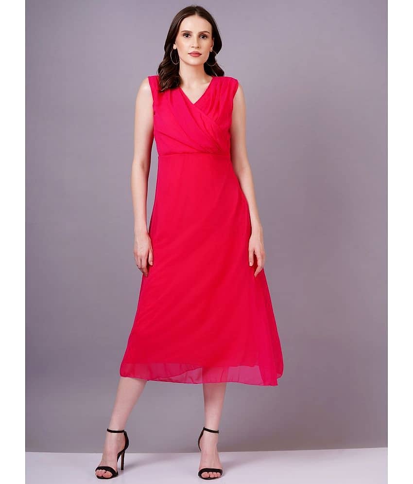 HIGHLIGHT FASHION EXPORT Women Georgette Solid A-line Dress ( Red )