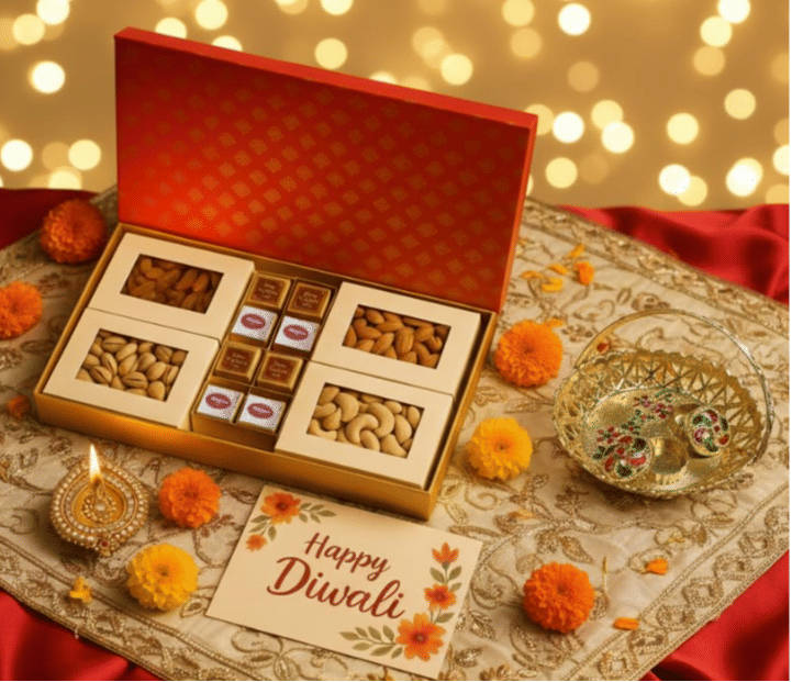 Ghasitaram's Gift Hamper 800gm For Diwali, Dry Fruits + assorted dryfruit and chana Bites + Card + Pujathali