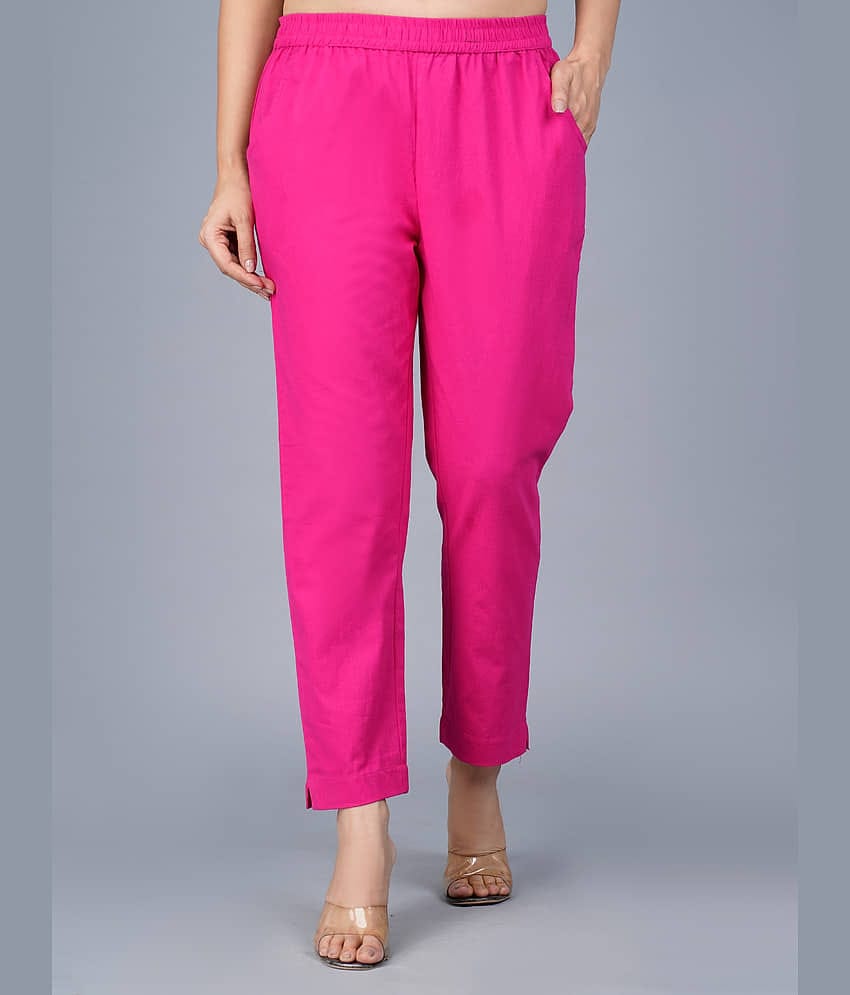 QuaClo - Fluorescent Pink Cotton Regular Women's Casual Pants ( Pack of 1 )