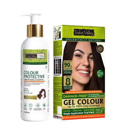 INDUS VALLEY Hair Color Trial Pack | Dark Brown With Colour Protection Shampoo (200 ml) INDUS VALLEY Hair Color Trial Pack | Dark Brown With Colour Protection Shampoo (200 ml) - Dark Brown + Protective Shampoo / 132.5 g (Pack of 2)